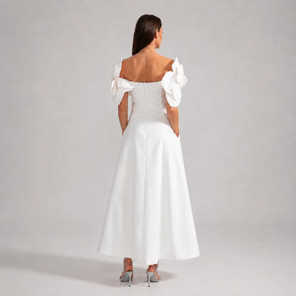 Robe midi épaules dénudées à détails floraux