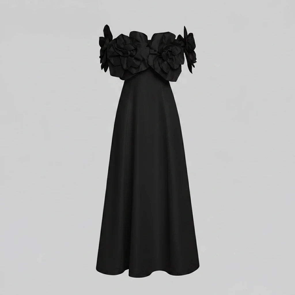 Robe midi épaules dénudées à détails floraux