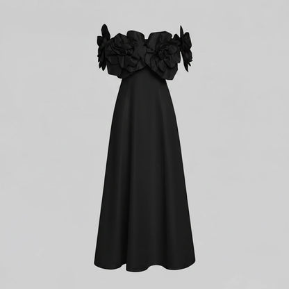 Robe midi épaules dénudées à détails floraux