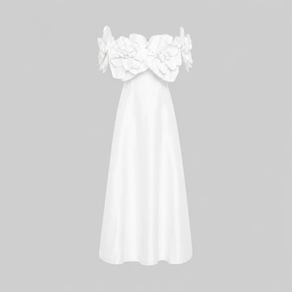 Robe midi épaules dénudées à détails floraux
