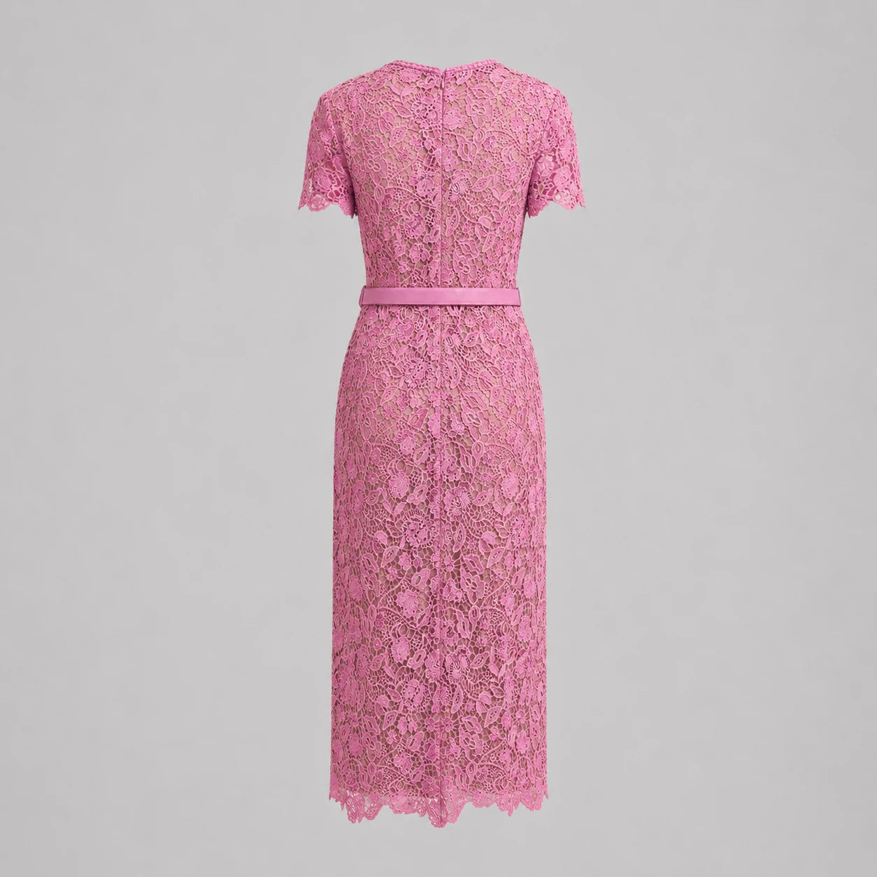 Robe midi en dentelle à manches courtes — Rose