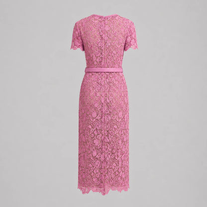 Robe midi en dentelle à manches courtes — Rose