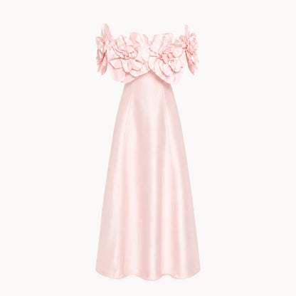 Robe midi épaules dénudées à détails floraux