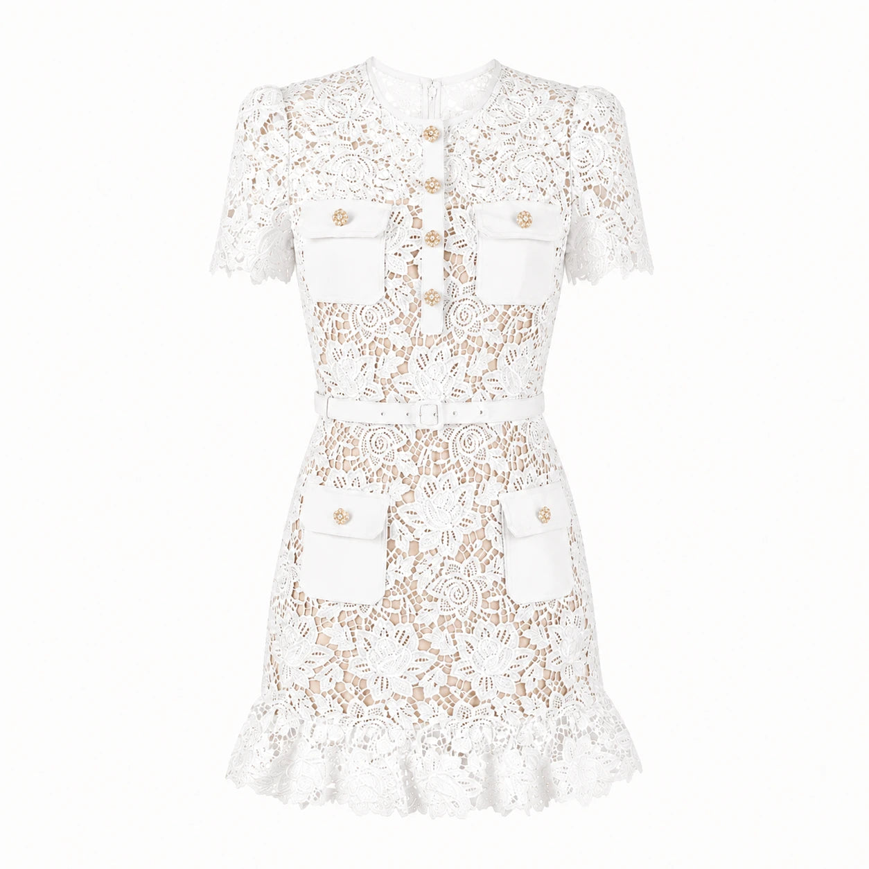 Robe florale brodée à manches courtes