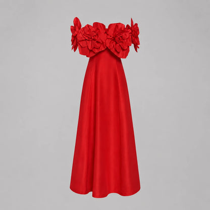 Robe midi épaules dénudées à détails floraux